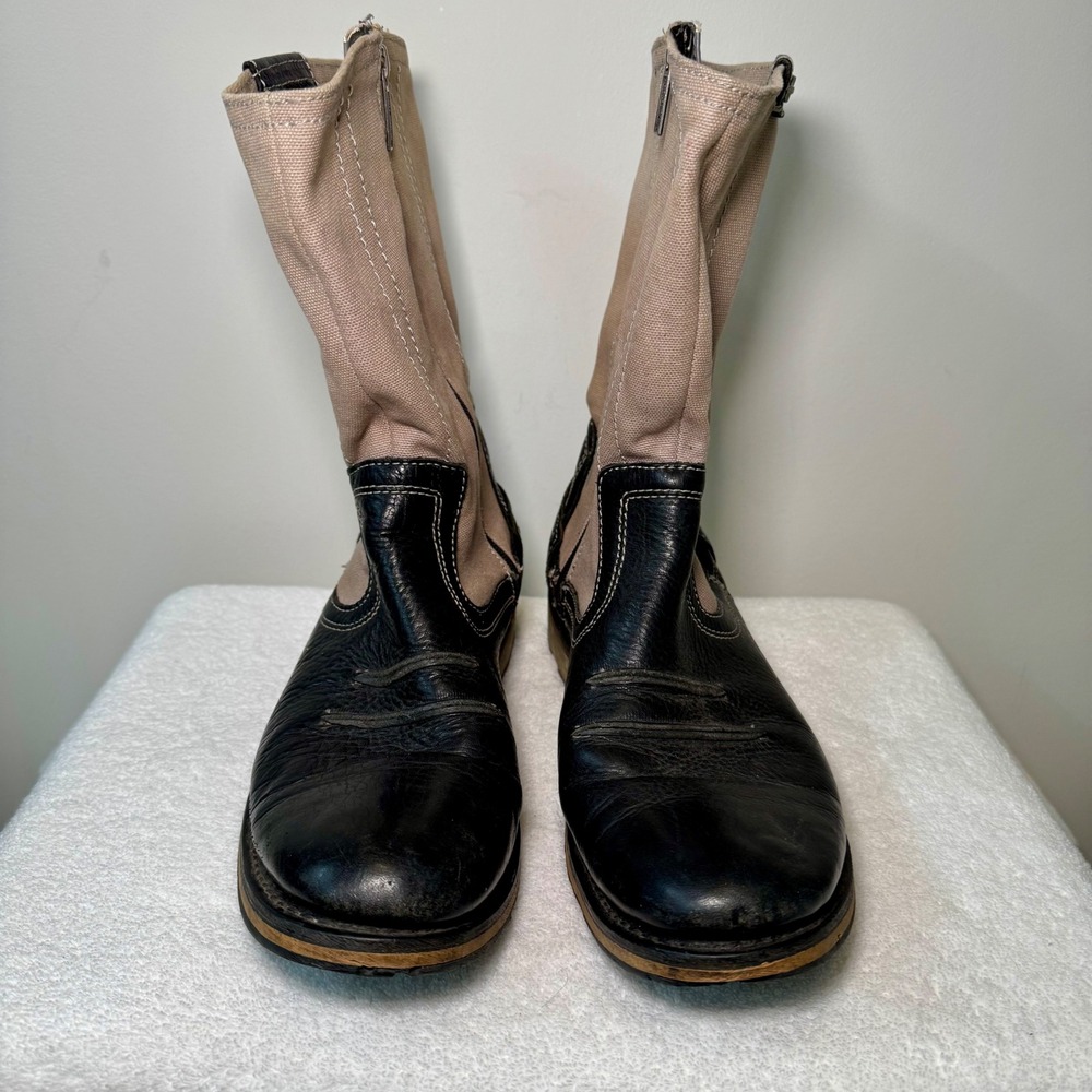 Harley Davidson Mens Black Leather Canvas Motorcycle‎ Boots Size 11.5